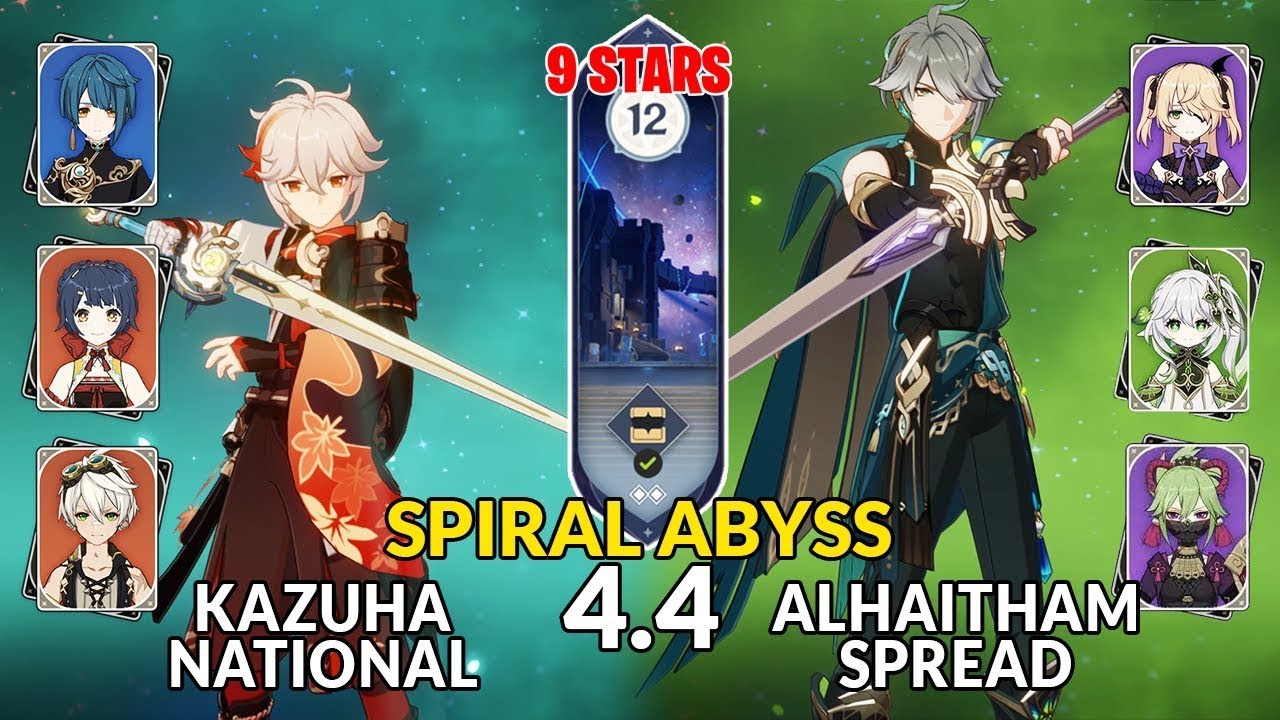 New 4.4 Spiral Abyss│Kazuha National & Alhaitham Spread | Floor 12 - 9 Stars | Genshin Impact