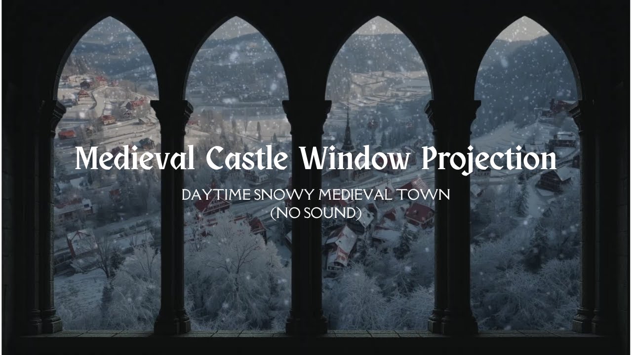 Daytime Snowy Medieval Town | Medieval Window Projector for Study & Sleep (1 Hour Silent)
