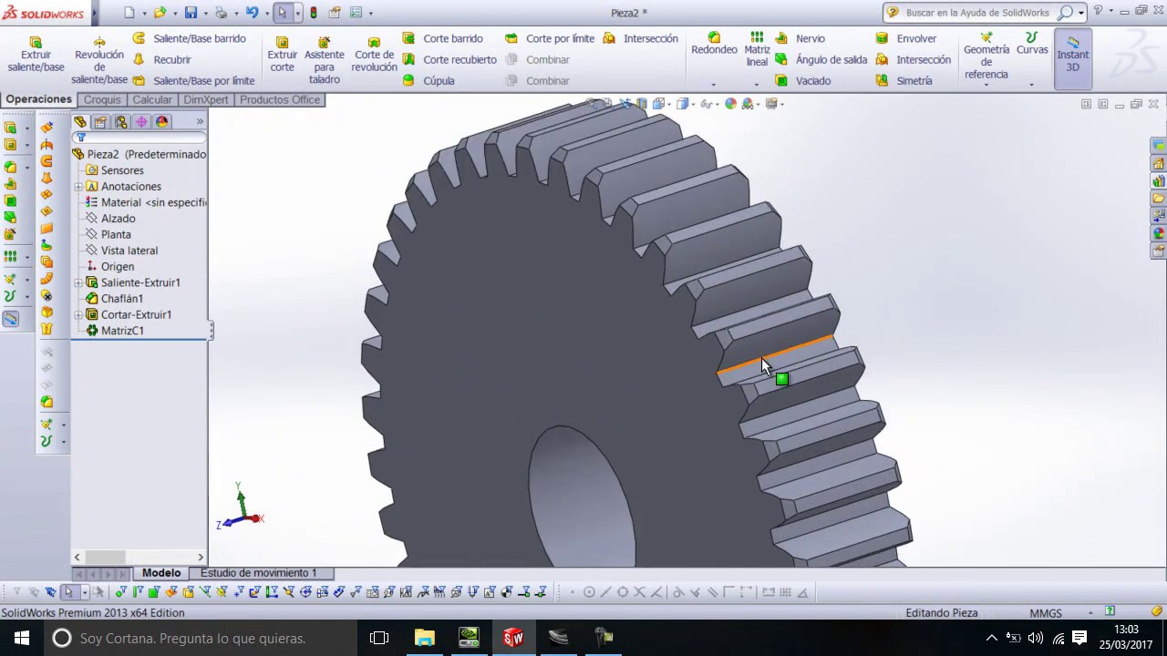 Modelado de rueda dentada dientes rectos en SolidWorks