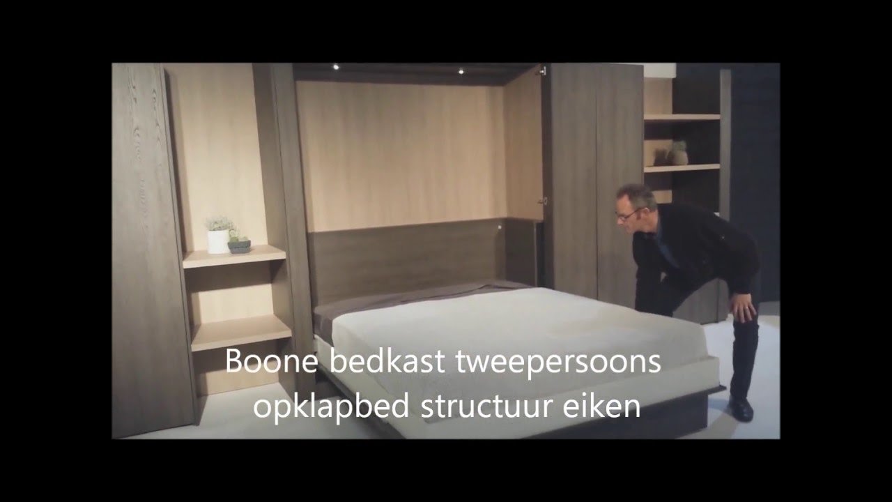 Boone bedkast eiken tweepersoons opklapbed