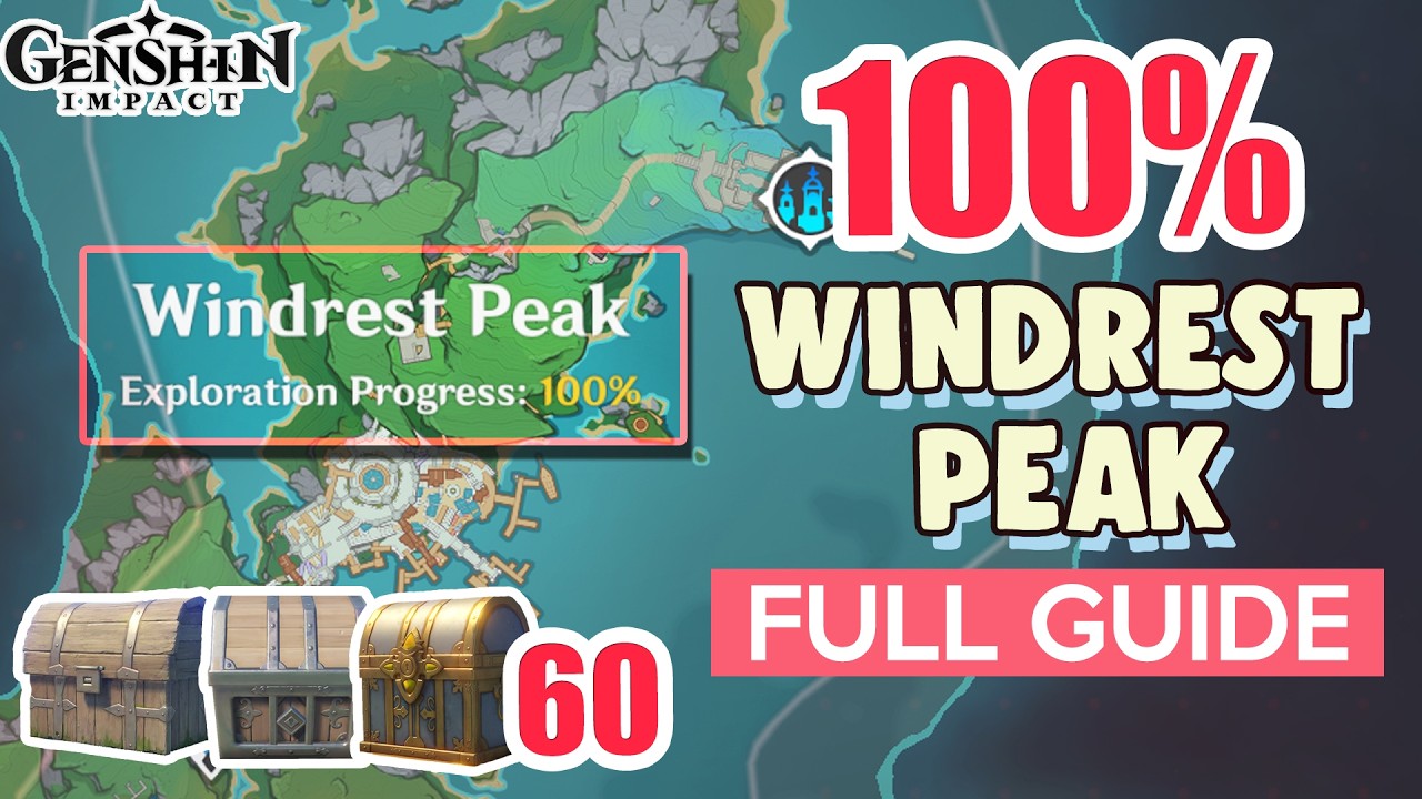 How to: Windrest Peak 100% FULL Exploration ⭐ Mondstadt Dornman Port ALL CHESTS【 Genshin Impact 】