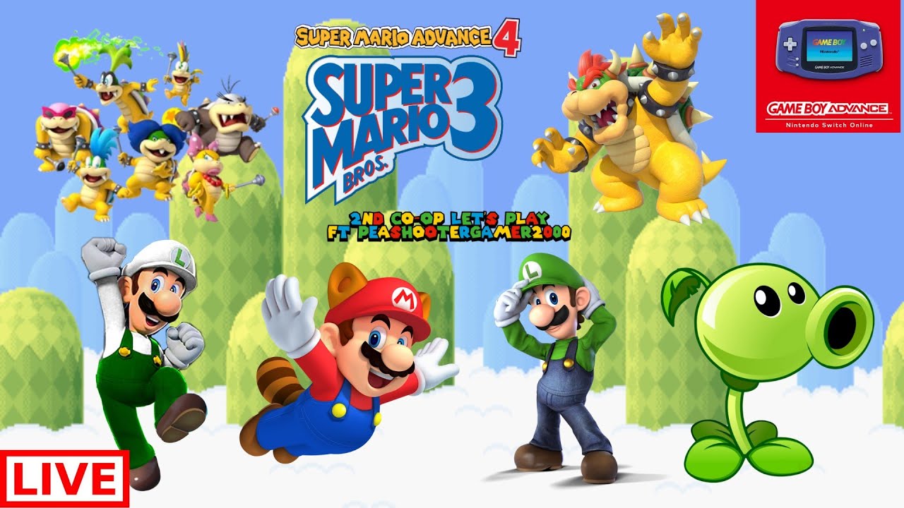 Super Mario Advance 4 Super Mario Bros 3 Full Playthrough Live Stream CO-OP Ft Peashootergamer2000