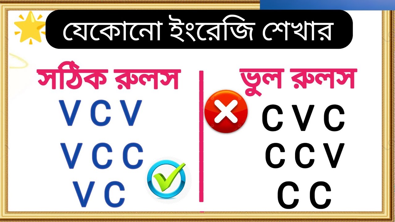 ✨ইংরেজির সমস্ত রুলস ( VCV, VCC, VV, V, VC) একসাথে শিখুন | Long Short Vowel Sound in English |Vowels