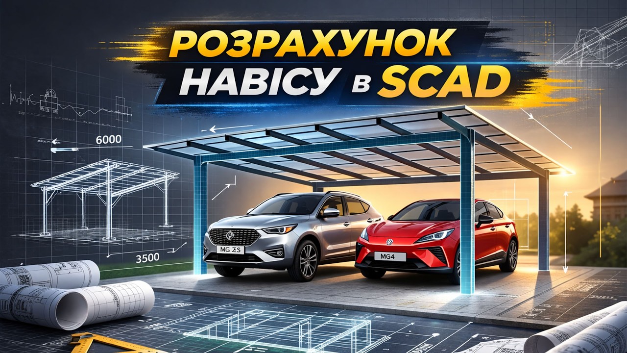 Розрахунок навісу в SCAD від початку і до кінця. Аналіз розрахунку. Askerovich