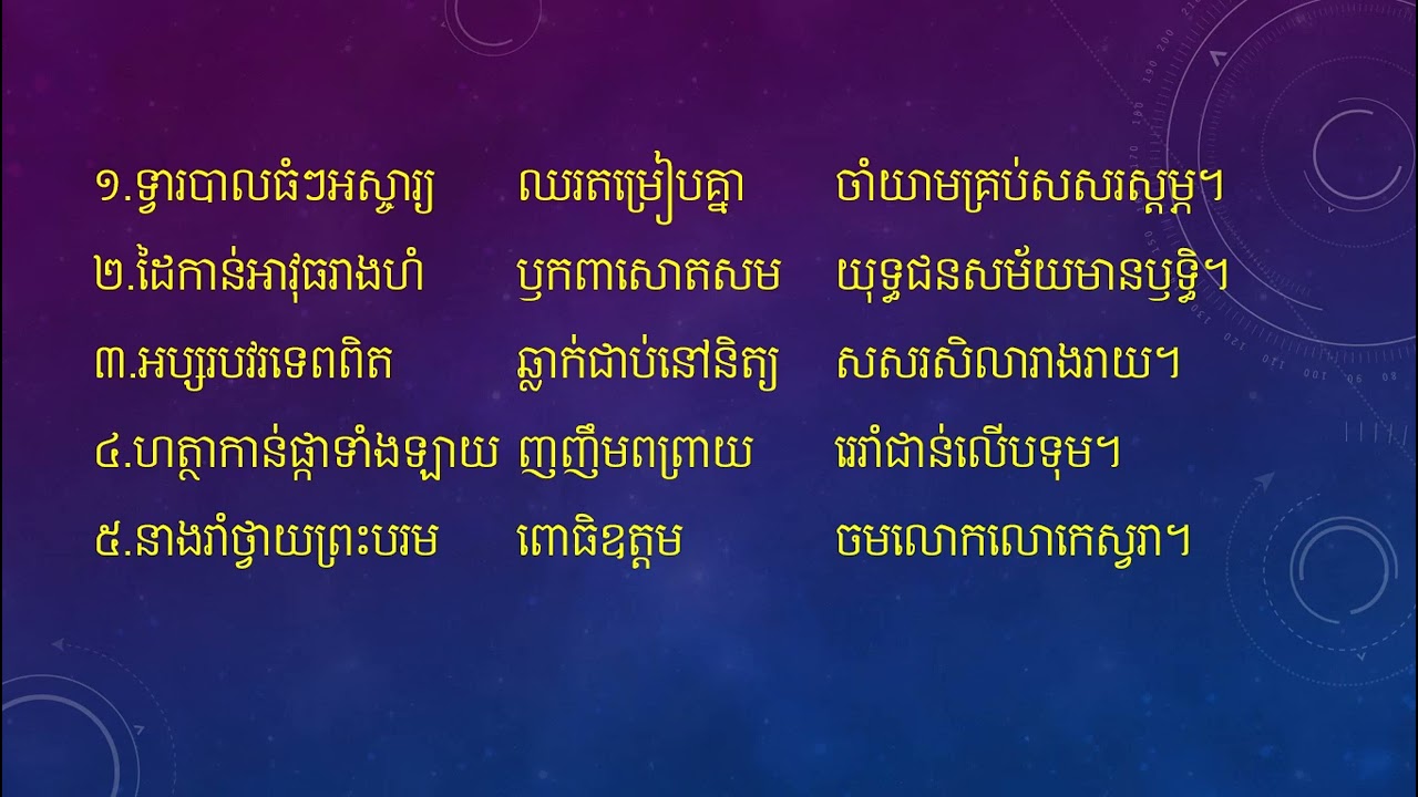 «សោភណភាពប្រាសាទបាយ័ន» បទពំនោល ស្មុតបែបកំហឹង ចំណែកទី១ ចំនួន៨វគ្គ  វគ្គ១- ៨