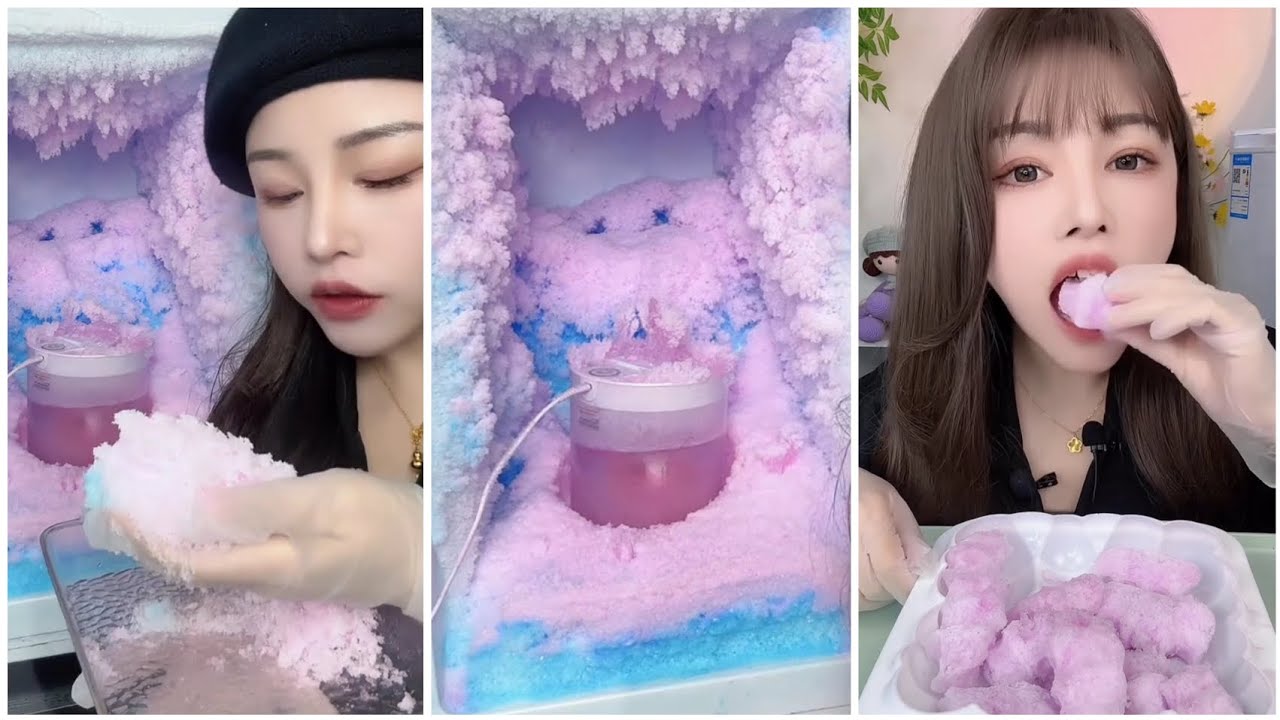 Freezer frost eating ❄️ Freezer ice eating (Qiqi) 💖 Freezer frost handfuls and dumplings 🥟