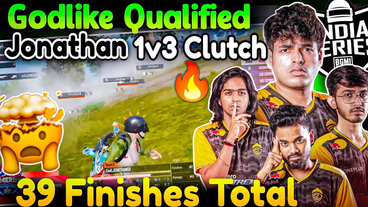 🇮🇳Jonathan Shocking 1v3🥵 39 Finishes Total📈 Godlike Destruction🥶Manya Spower 1v3 Clutch🔥
