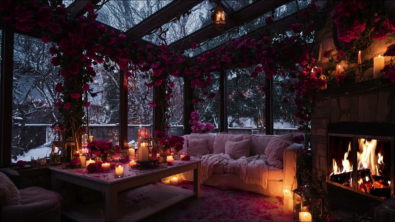 ❄️ Gentle Winter Lounge | Candlelight Fire & Snowfall Relaxing Focus, Study & Work Ambience