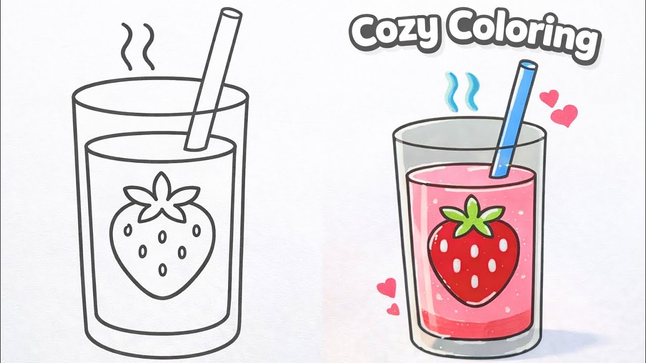 Cute Strawberry Drink Coloring 🍓 | Cozy & Relaxing Coloring ASMR
