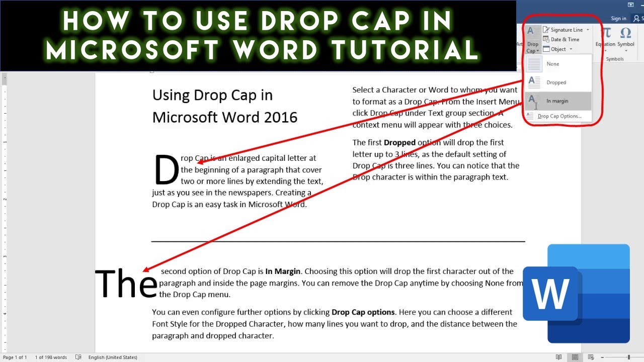 Как вставить буквицу в учебник Microsoft Word
