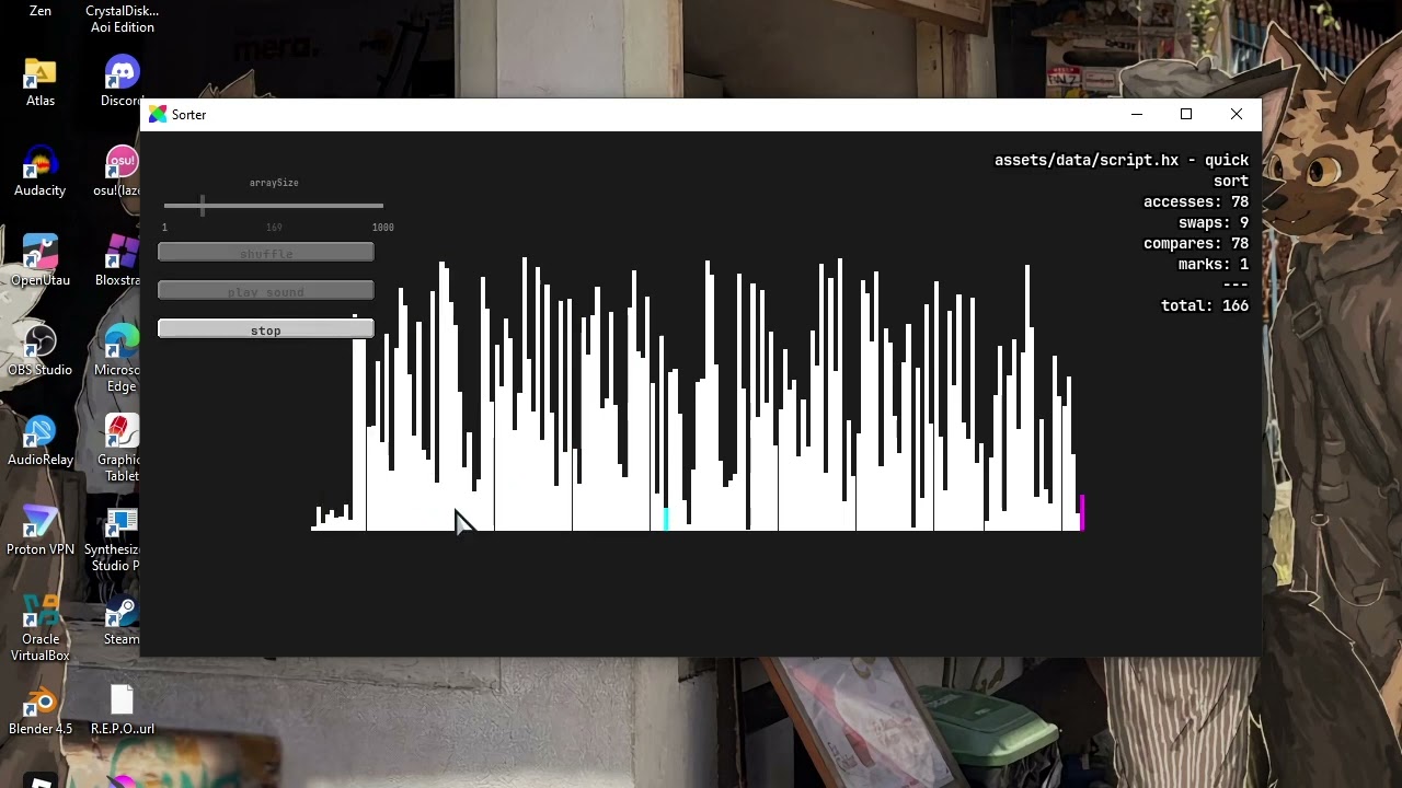 sorting algorithm visualizer in haxeflixel