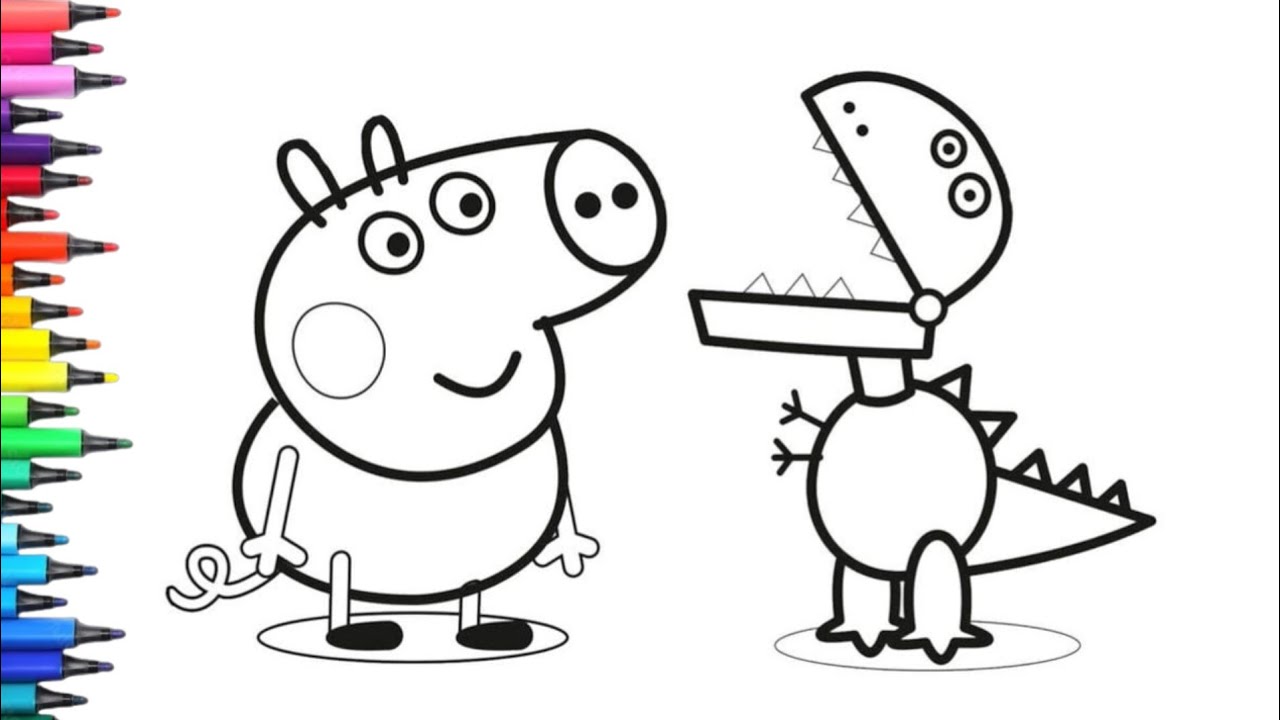 Рисунок, раскраска и рисование для детей и малышей: поросенок Джордж и мистер Динозавр. Детское и...