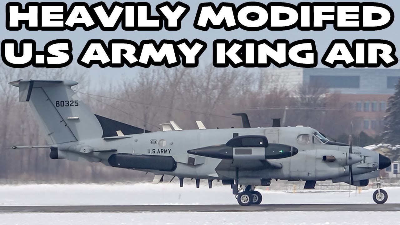 HEAVILY MODIFIED King Air! U.S Army Beech RC-12X Guardrail departing Montreal (YUL/CYUL)