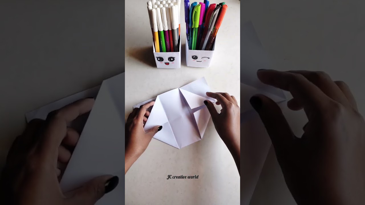 Paper Pen Stand | Easy origami box without glue #shorts #papercrafts