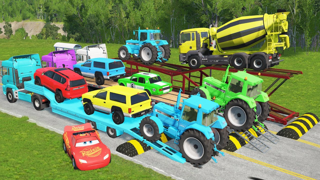 Flatbed Truck Mcqueen | Transportation with Truck - Pothole vs Car #18 - BeamNG.Drive