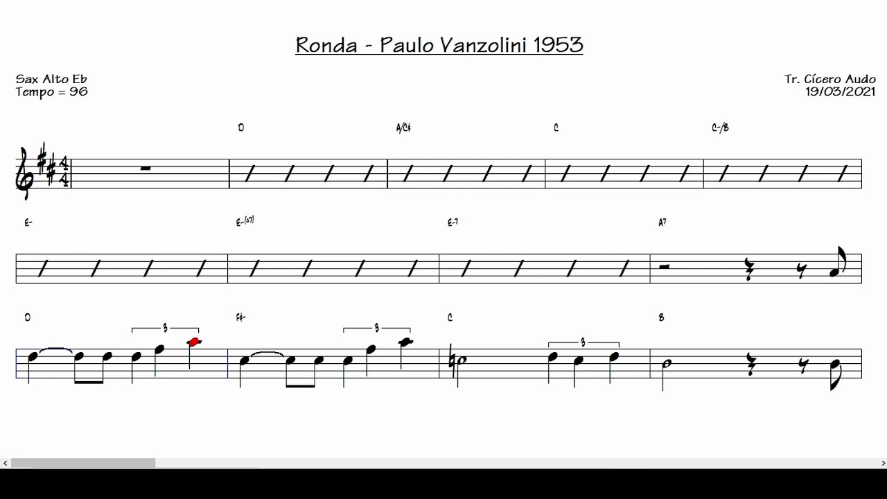 Ronda - Paulo Vanzolini 1953 (Sax Alto Eb) [Partitura playback]