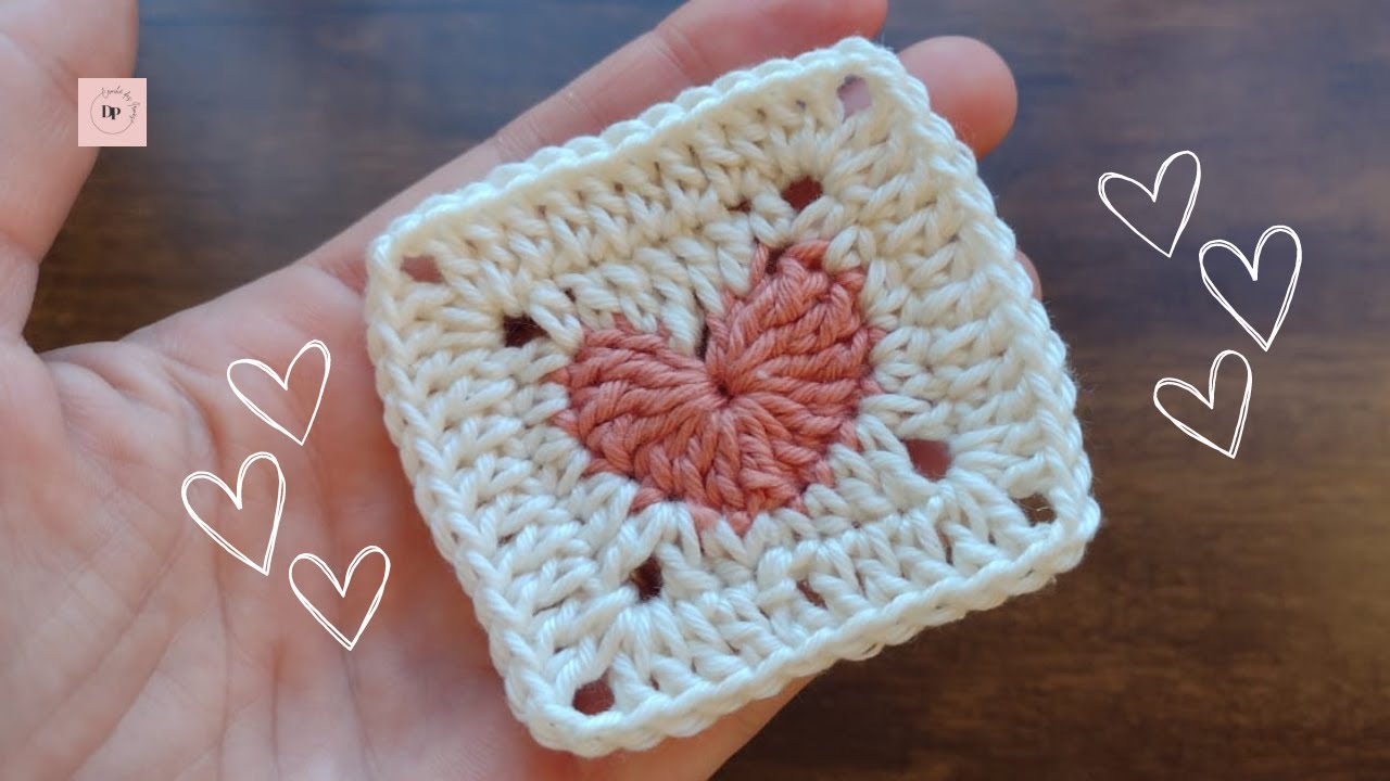 Quadradinho de Crochê com CORAÇÃO Passo a Passo fácil!