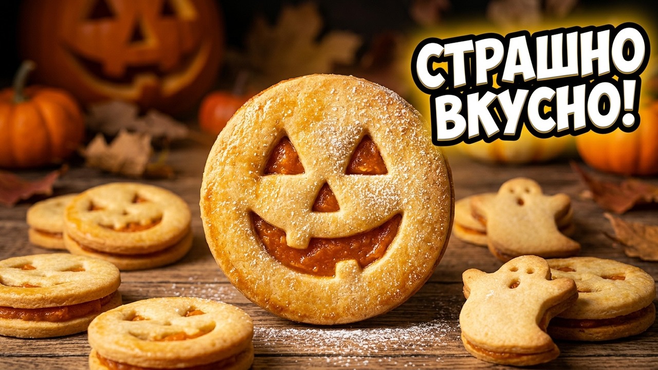 СТРАШНО ВКУСНОЕ ПЕЧЕНЬЕ НА ХЭЛЛОУИН!🎃Рецепт ТЫКВЕННОГО печенья! Быстрая и простая выпечка!HALLOWEEN!