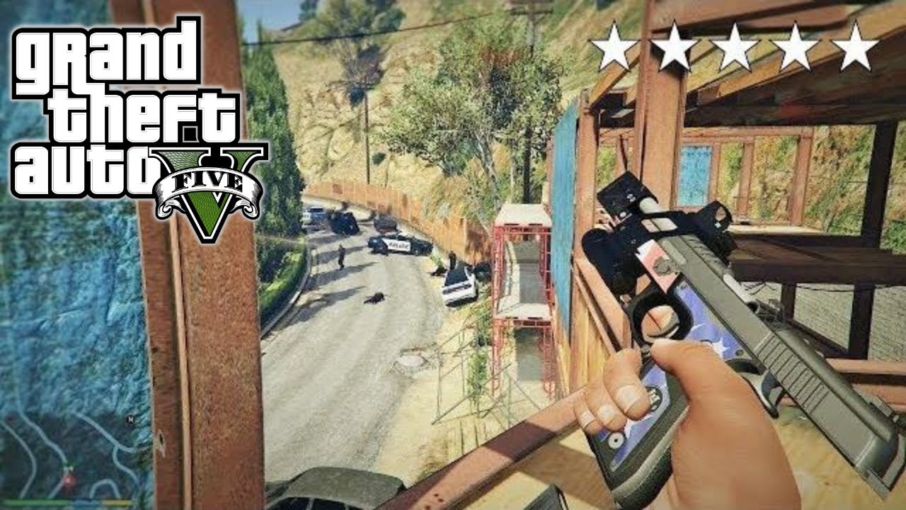 GTA 5 - Franklin's FIRST PERSON FIVE STAR COP BATTLE AT VINEWOOD HILLS CONSTRUCTION SITE!