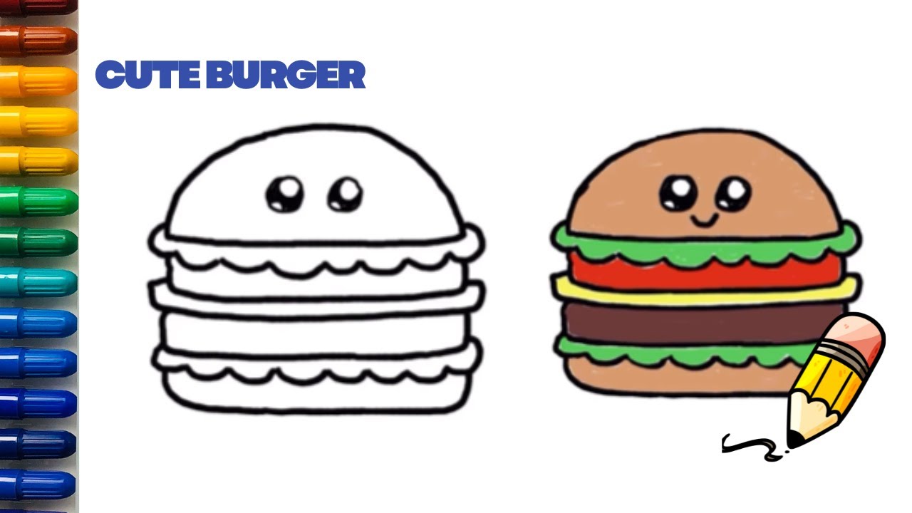 How to draw a burger//drawing a cute burger with step by step video for beginners.