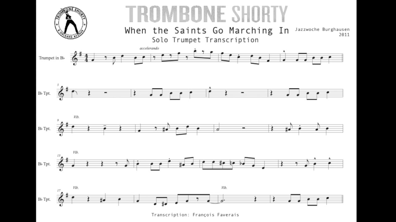 Trombone Shorty - When The Saints Go Marching In - Trumpet Solo Transcription