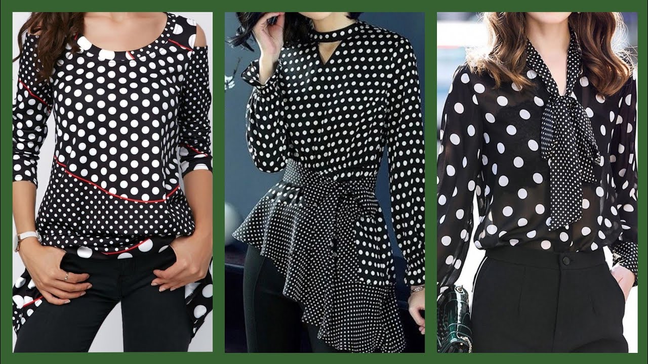 beautiful simple Black and white polka dot tunic tops and blouse collection for girls and women