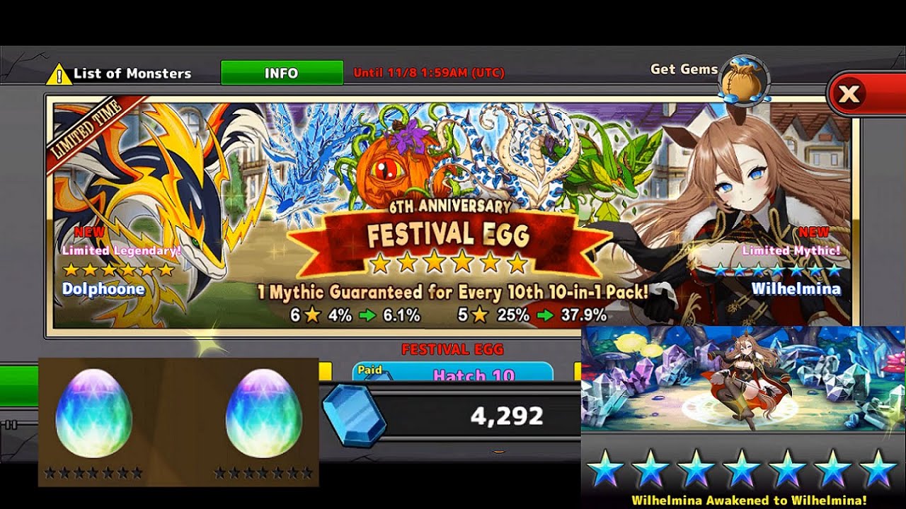 Neo Monsters - 6th Anniversary Hatching with 4292 gems! Will I need them all to awaken??