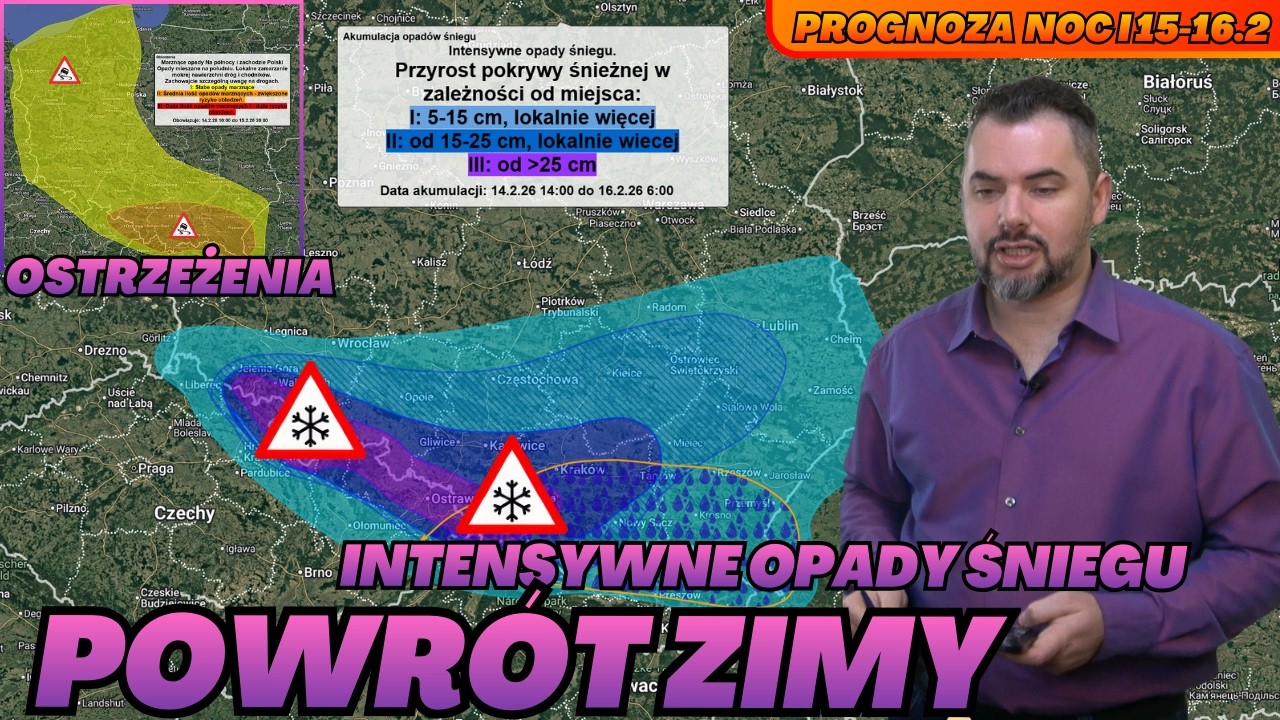 Intensywne opady śniegu na południu Polski. Lokalnie ponad 25 cm śniegu. Prognoza i aktualizacja