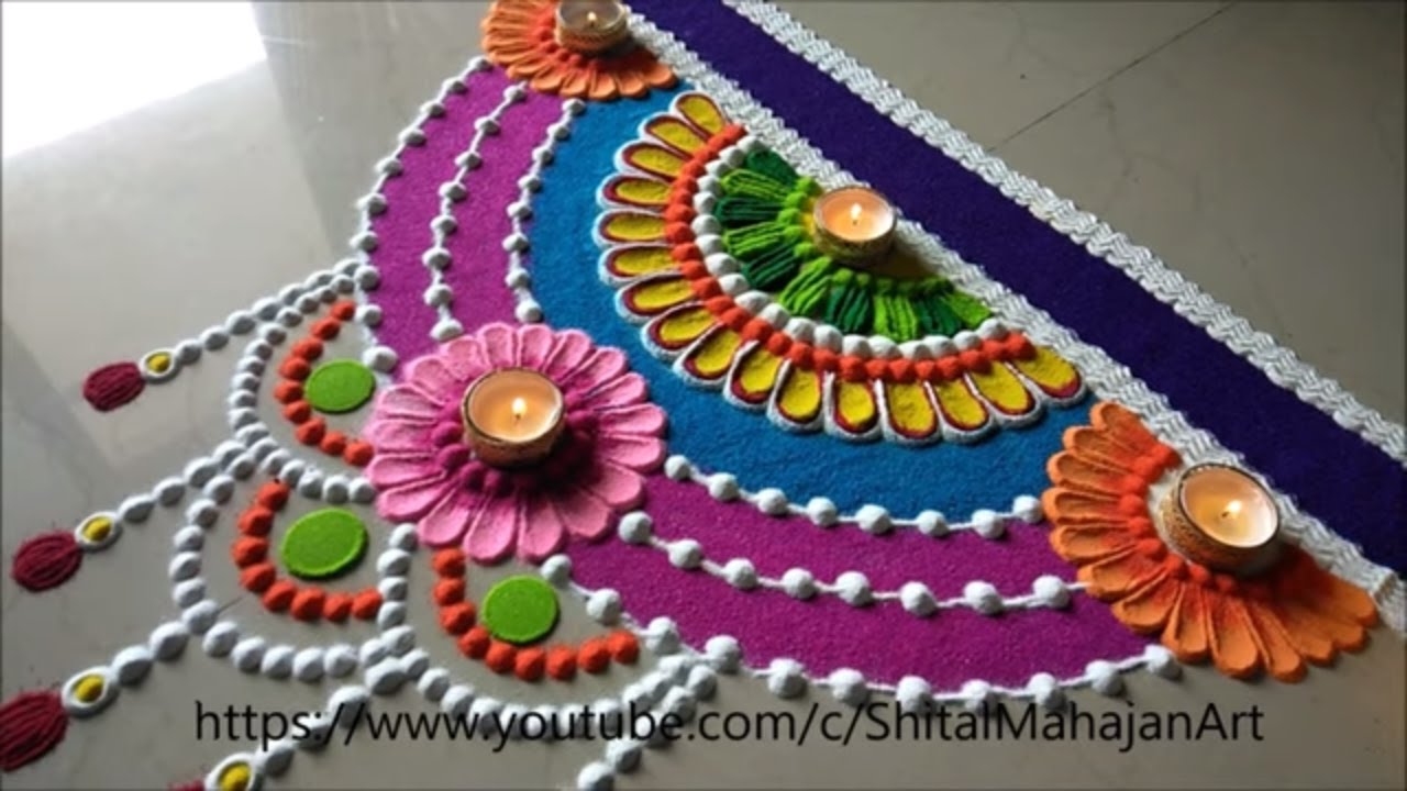 Diwali,Navratri Special semi-circle rangoli designs|attractive rangoli for festival