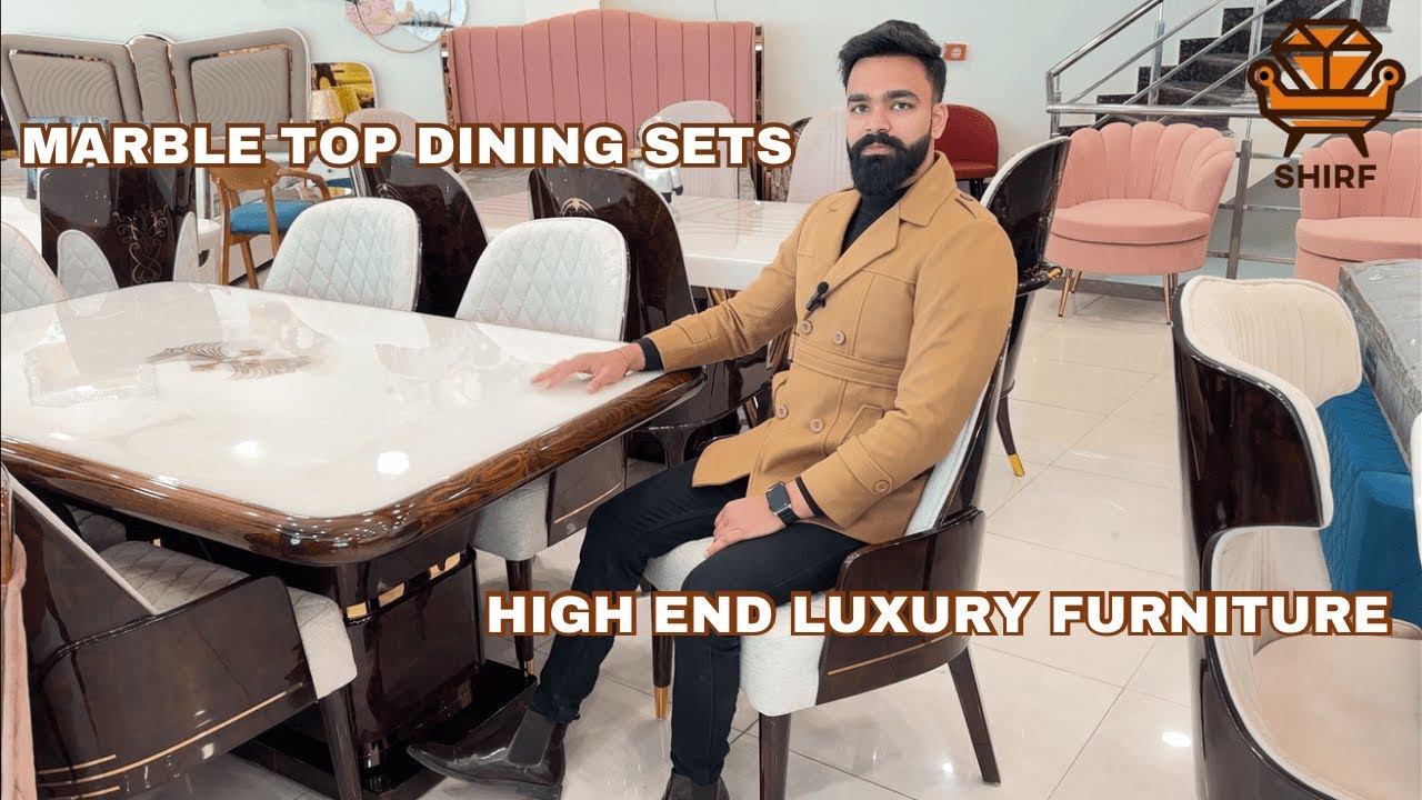 Marble Top Dining Sets | High End Luxury Furniture | Onyx Marble Table | Italian Marble Tops | SHIRF
