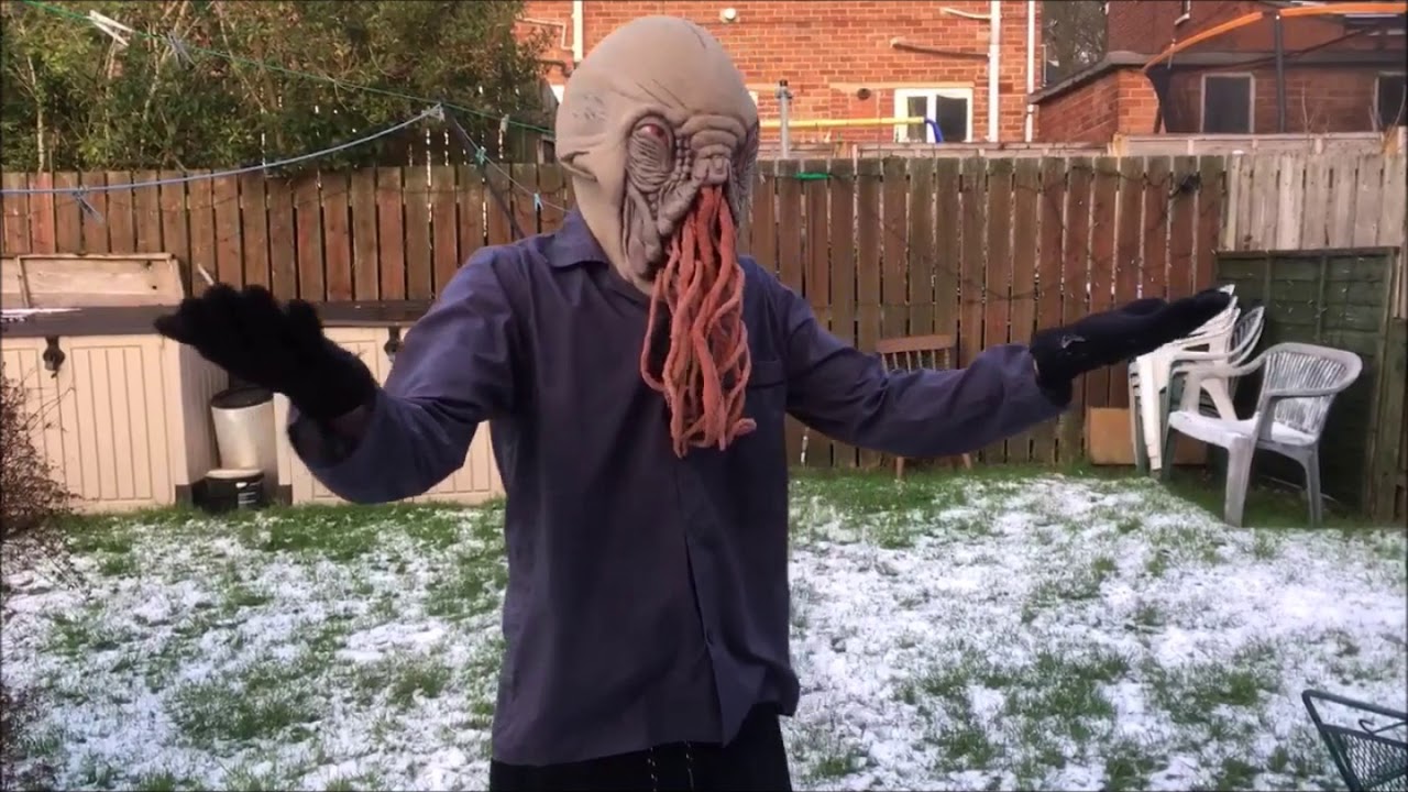 Wearing my Dr Who Ood Latex Mask Prop Replica