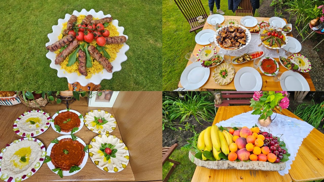 أجواء يوم العطلة مع  عيلتي وضيوفي  غدانا مشاوي ومقبلات ورز هندي بالكمون🥰