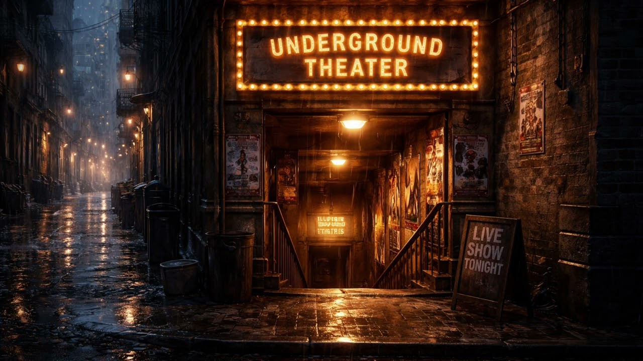 비오는 날의 소극장 풍경을 그려줘ㅣ가사없는플리