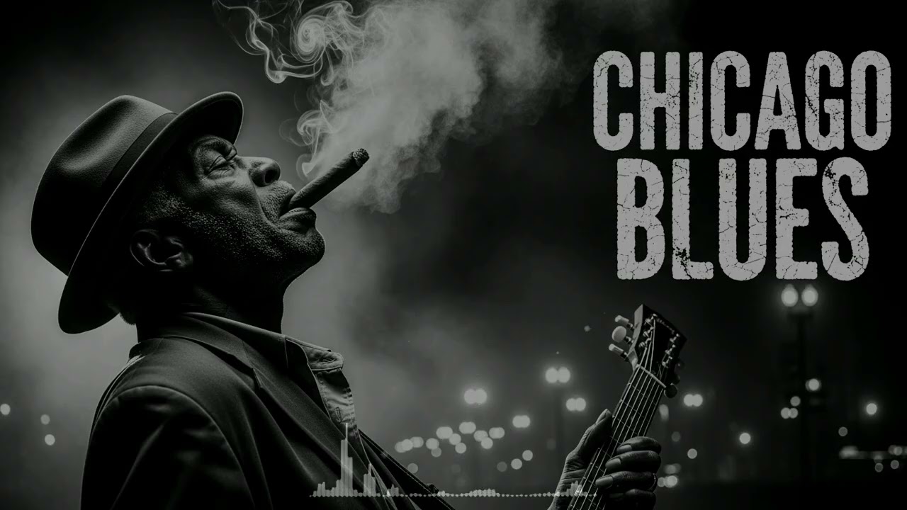 Vintage Chicago blues humming from dusty taverns with warm tube amps glowing in amber light wrapp