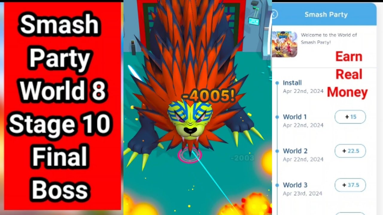 smash party world 8 stage 10 final boss | earn real money | smash party hero action game