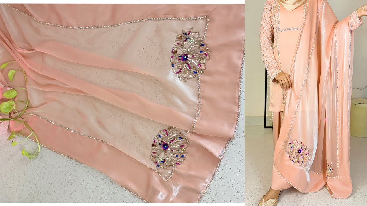 48//Outfit out of#100 Designing Hand embellished Dupatta design/ Hand work designer organza Dupatta 