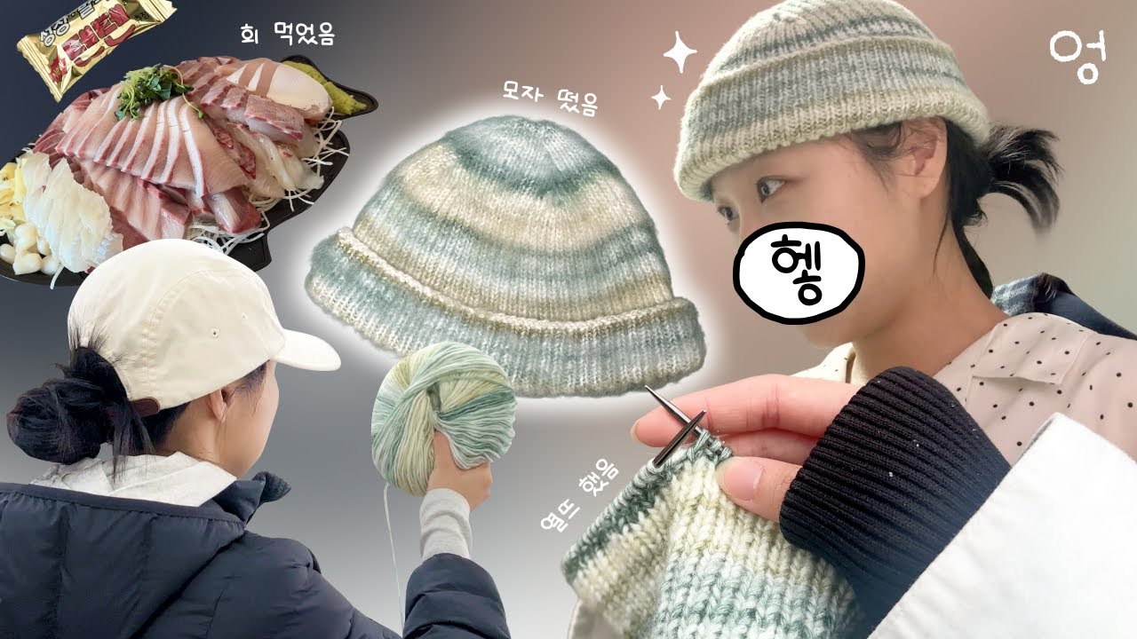 🧶뜨개질로 모자 뜨고 🐟회도 먹고 🏢출근도 하고 어쩌구 저쩌구 브이로그