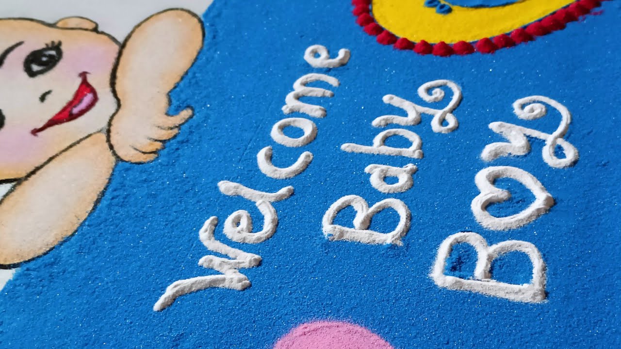 Welcome baby boy Rangoli l Baby Boy cartoon rangoli l Cute baby rangoli👶👣