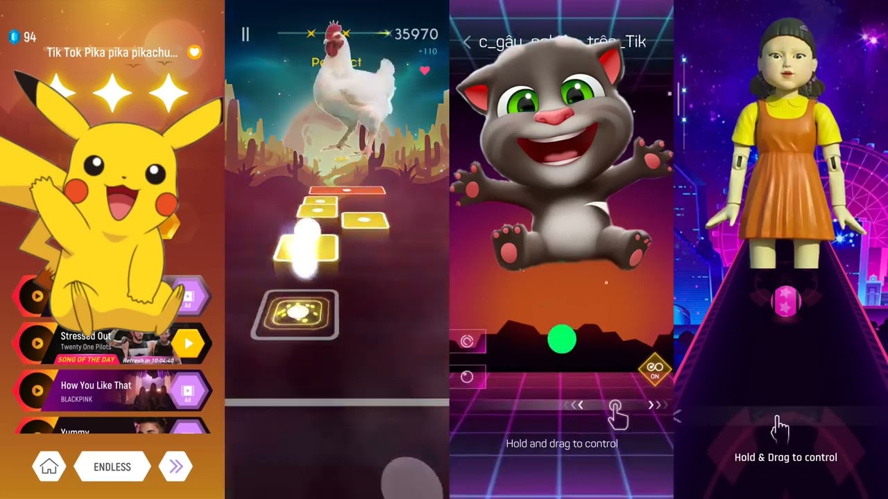 Pikachu   Chicken Song   Talking Tom   Squid Game