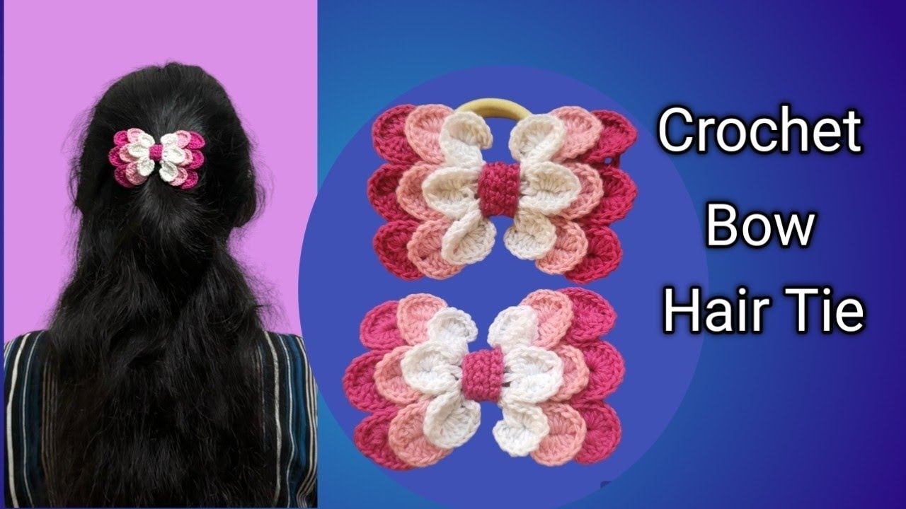Crochet Bow, Hair Tie 💕#hairtiecrochet