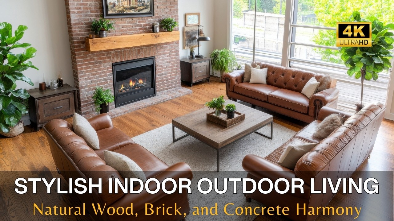Rustic Elegance: Natural Wood, Brick and Concrete Harmony for Stylish Indoor & Outdoor Living Spaces