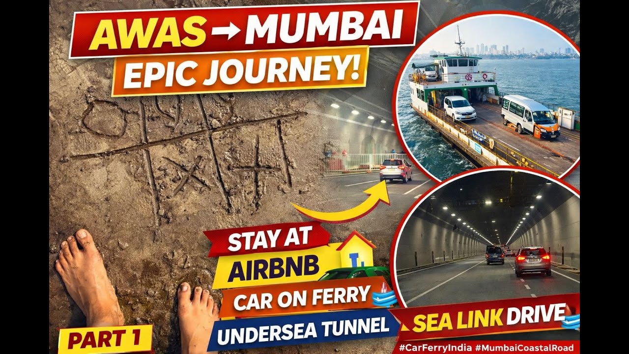 Mumbai Coastal Adventure Part 2 🌊  Awas ➝ Mandwa Ferry ➝ Undersea Tunnel ➝ Sea Link Drive 🚗✨#konkan
