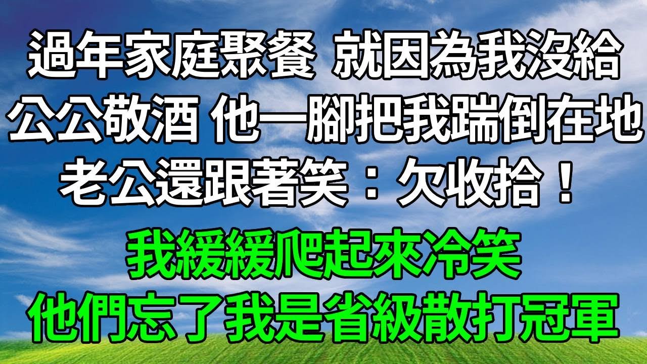 過年家庭聚餐，就因為我沒給公公敬酒，他一腳把我踹倒在地，老公還跟著笑：欠收拾！我緩緩爬起來冷笑，他們忘了我是省級散打冠軍，下一秒全場鴉雀無聲！#生活經驗 #人生感悟 #故事分享 #故事頻道#打脸