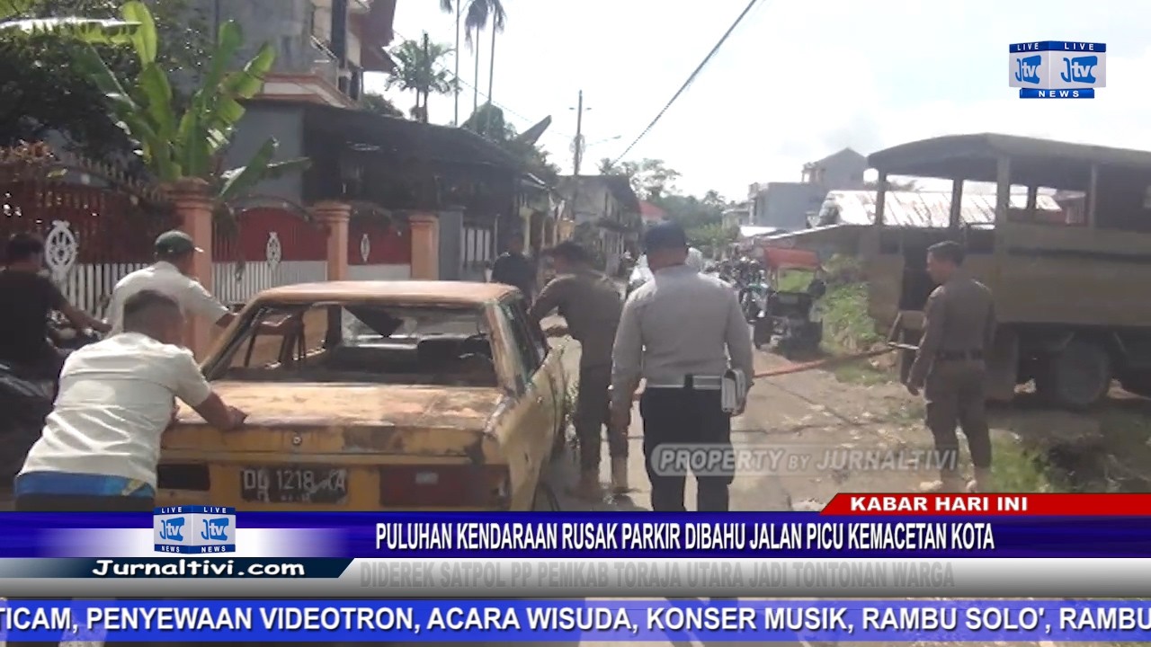 KENDARAAN RUSAK PARKIR DIBAHU JALAN PICU KEMACETAN, DIDEREK SATPOL PP TORUT JADI TONTONAN WARGA