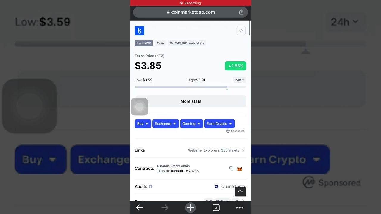 Tezos Price (XTZ)$3.87 February 3 2022