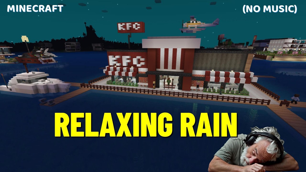 Minecraft Rainy City Night 🌧 Relaxing Ocean Ambience for Sleep & Study (No Music)