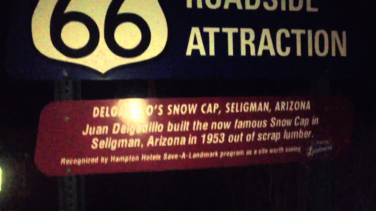 Delgadillo's Snow Cap Drive-In Cafe on Route 66 at Night (Seligman, Arizona)