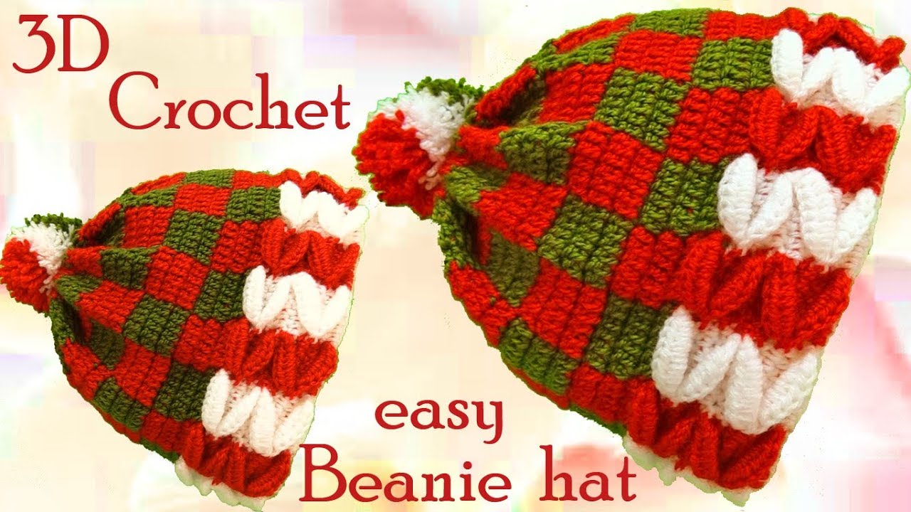 Gorro a Crochet en punto 3D dulces de Navidad  tejido tallermanualperu