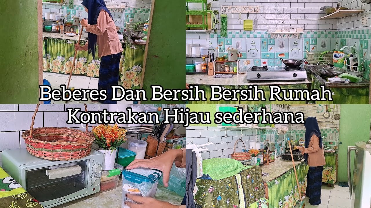 Beberes Dan Bersih bersih Rumah Kontrakan Hijau Sederhana || Keseharian irt produktif