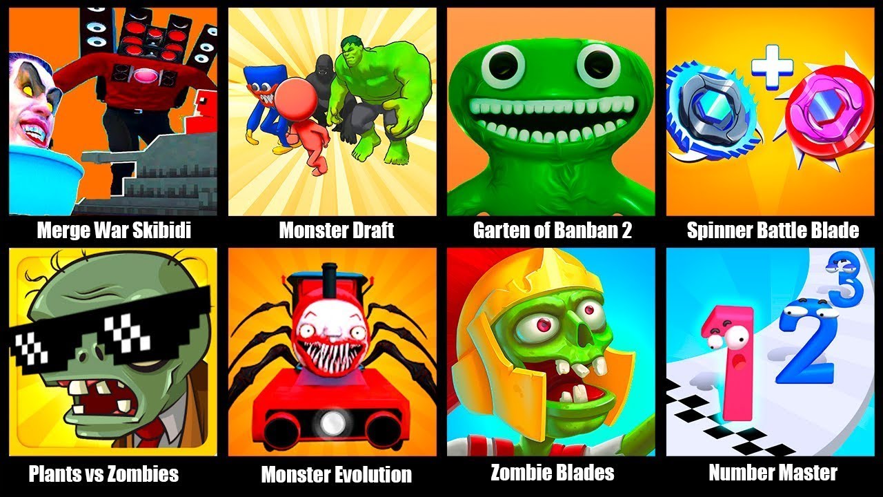 Garten of Banban 2,Merge War Skibidi vs Kamera,Monster Draft,Spinner Battle Blade Game